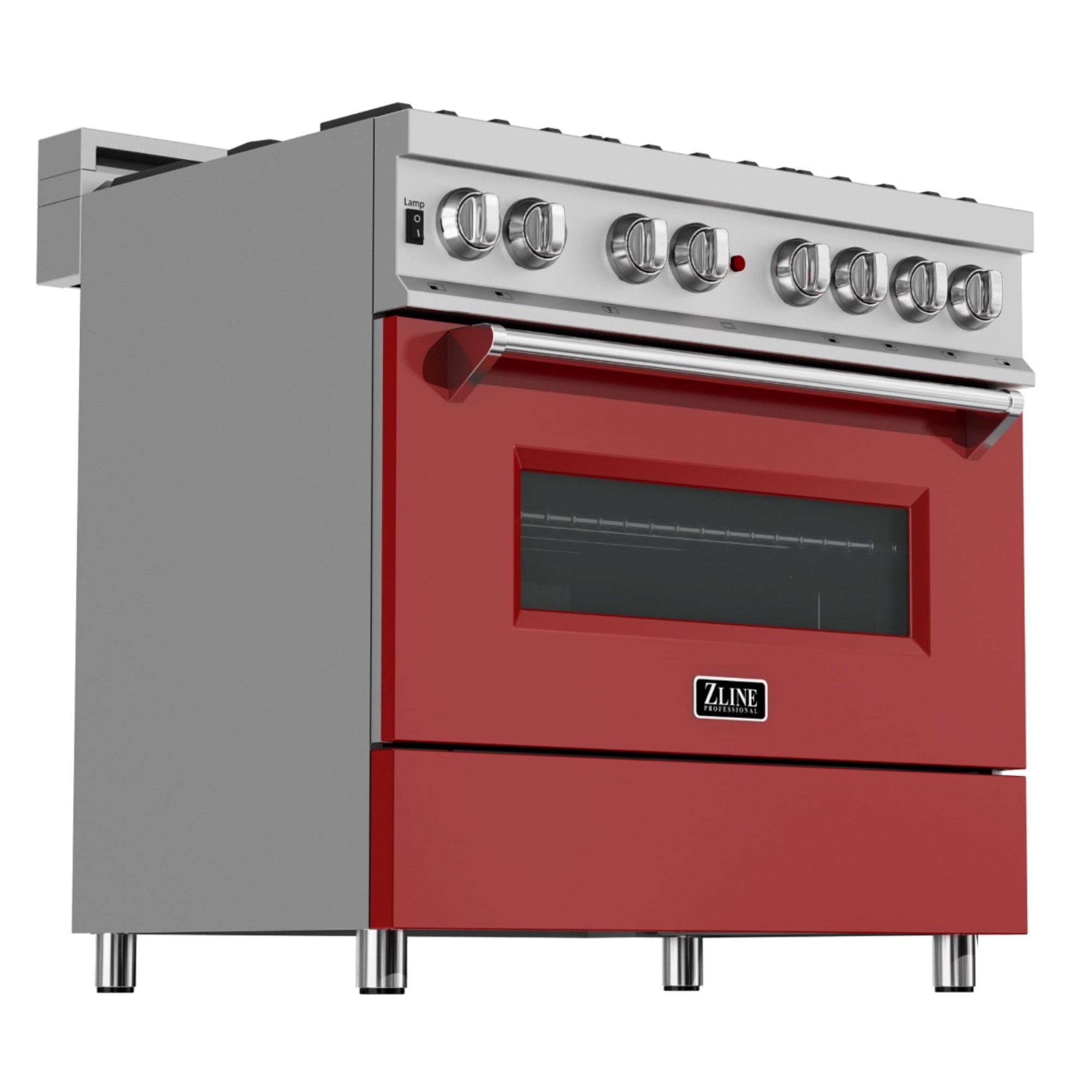 ZLINE 36 in. Professional Dual Fuel Range in DuraSnow Stainless Steel with Red Matte Door (RAS-RM-36)