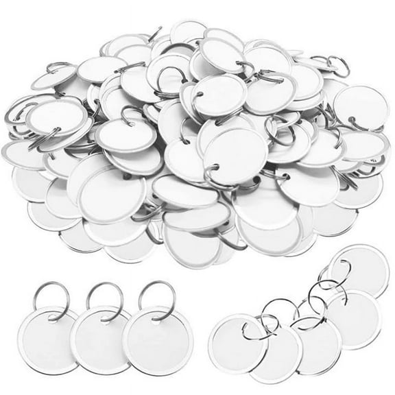 180PCS Metal Rim Tags Key Tags Round Paper Tags with Metal Rings for Car Keys and Door Keys, White & Silver