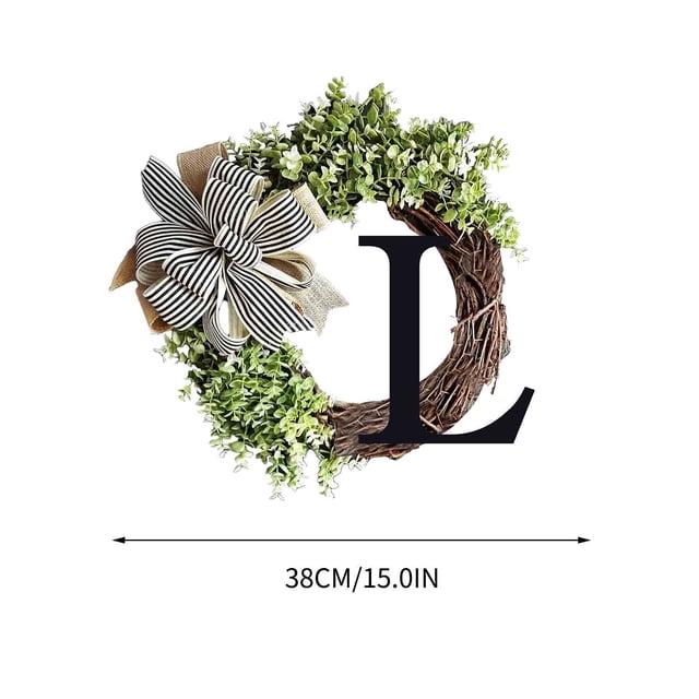 Front Door Wreath With 26 Alphabet Letters Decorative Rattan Ring Hanging For Home Wall Window Decoration 38 cm