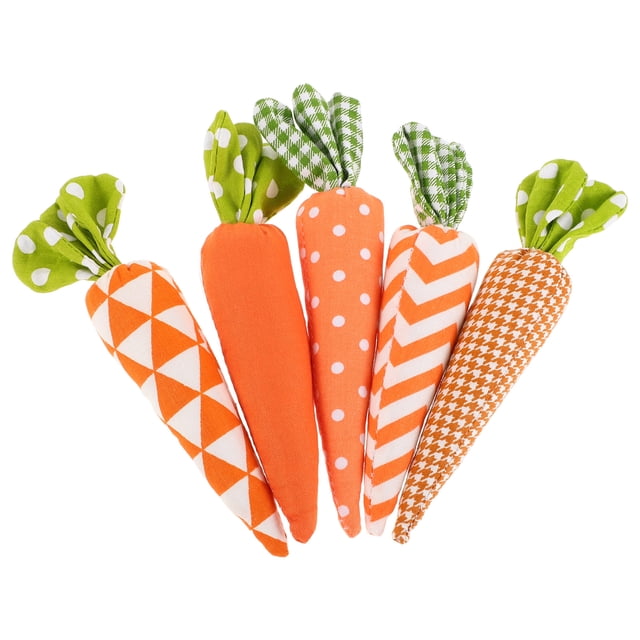 GOOHOCHY 5 uds. De tela de Pascua, decoración de zanahorias, bonitos adornos de zanahoria a cuadros, decoración de relleno de jarrón, decoración de la bandeja del hogar para un ambiente festivo