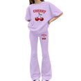 thumbnail image 2 of CPNG Girls Cherry Print Outfits Round Neck Short Sleeved T Shirts and Matching Flare Pants 2 Pieces Casual Cute Sweatsuits Set, 2 of 5