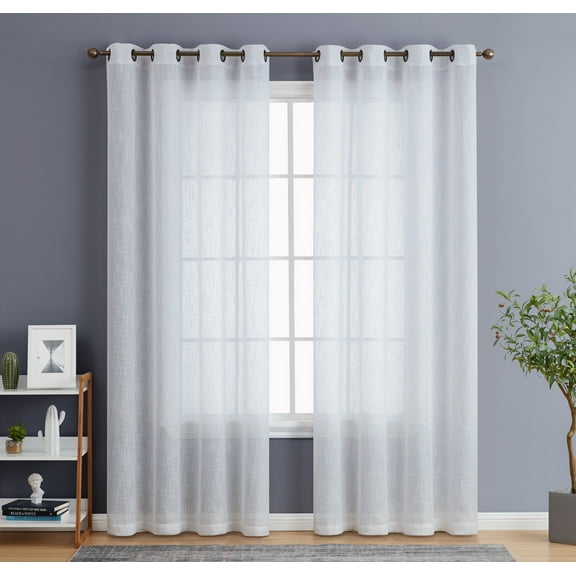THD Serena Faux Linen Textured Semi Sheer Transparent Window Grommet Long Thick Curtain Panels, Pair