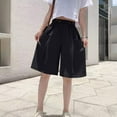 thumbnail image 6 of Women's High Waisted Bermuda Work Shorts Wide Leg Pleated Knee Length Daily Short Pant Dressy Casual Summer Suit Shorts with Pockets for Business, 6 of 7