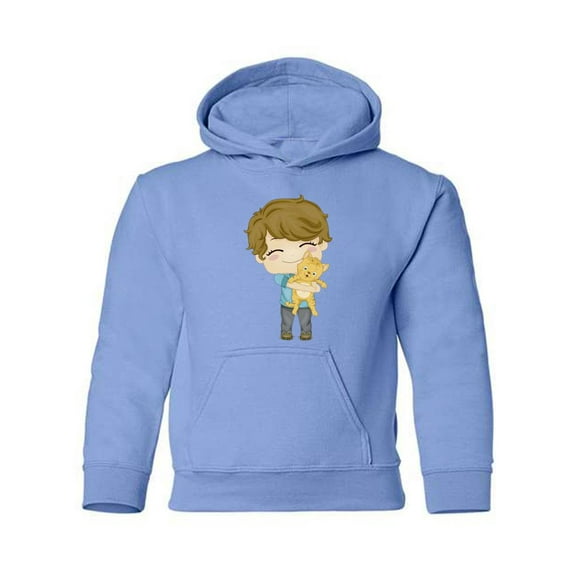 Boy With A Pet Kitten Hoodie Juniors -Image by Shutterstock,  Small
