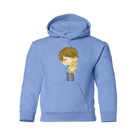Boy With A Pet Kitten Hoodie Juniors -Image by Shutterstock, Large