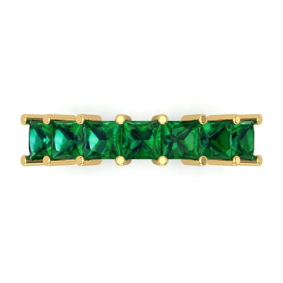 1.75 ctw Wedding Band for Women - 18K Yellow Gold Simulated Emerald Stackable Eternity Ring