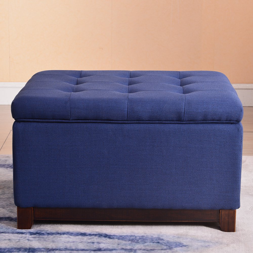 Belleze Linen Ottoman Storage Bench Stool Large Footrest Seat Tufted