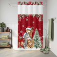 thumbnail image 6 of No Hook Shower Curtain with Built-in Rings - Red Christmas Cats Washable Waterproof Fabric Bathroom Curtains for Hotel,Rentals, Stall 36 X 72 Inch , Winter Floral Xmas Trees, 6 of 9