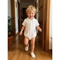 thumbnail image 4 of BemeyourBBs Newborn Baby Boy Shirt Romper Summer Clothes Lapel Neck Short Sleeve Button Down Front Jacquard Bodysuit Jumpsuit One Piece Outfits, 4 of 9