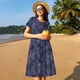 thumbnail image 4 of Easygdp Watercolor Indigo para Vestido Transpirable de Mujer, Vestido Suelto de Manga Corta con Pliegues y Bolsillos para el Verano, 4 of 6