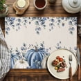 thumbnail image 4 of White Blue Pumpkins Placemats Set of 12 Fall Thanksgiving Pumpkin Leaf Harvest Vintage Linen Heat Insulated Linen Place Mats, Washable Stain-Proof Table Mats for Dining Tables Holiday Decor 13x19inch, 4 of 9