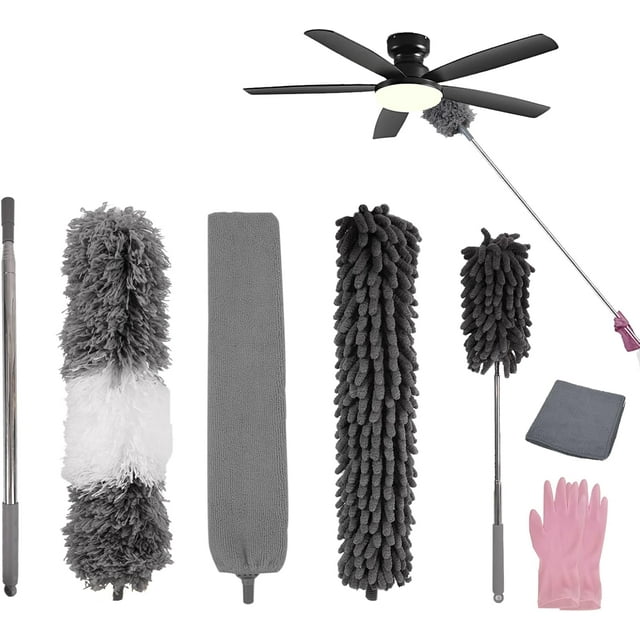 7 Pcs Dépoussiéreur Télescopique, Perche d'Extension 240cm, Long Manche, Dépoussiéreur en Toile d'Araignée Extensible Détachable Pliable Réutilisable, Dépoussiéreur Extensible Extra Long pour Nettoyage de Meubles de Plafonds Hauts