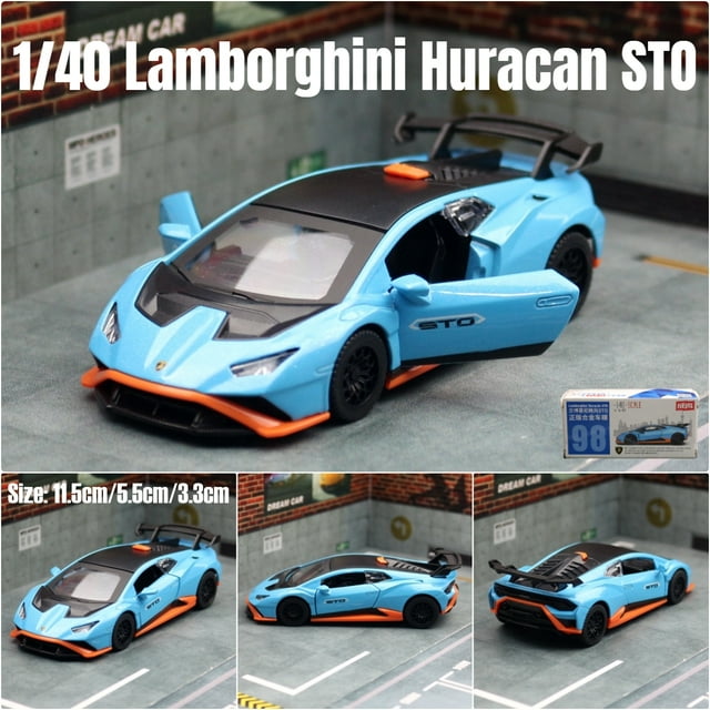 1/40 Lamborghini Huracan STO Super Racing Toy Car For Children CCA Diecast Metal Miniature Model Pull Back Collection Gift Boys Blue