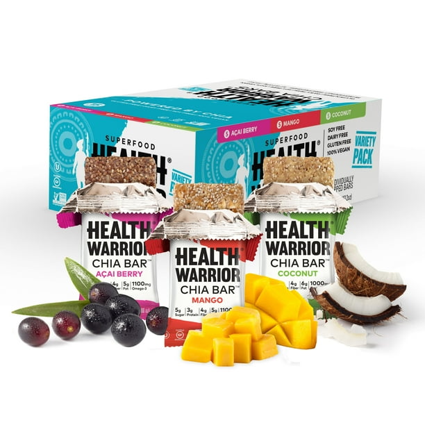 Health Warrior Chia Bars, Variety Pack, .88 Oz, 15 Ct