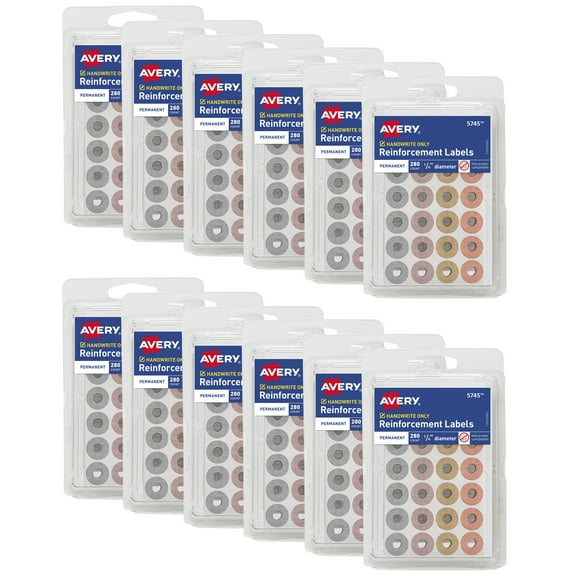 Avery Reinforcement Labels, 1/4", Permanent, 12 Packs (21920)