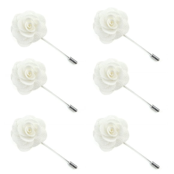 TopTie Men's Lapel Flower Pin Rose for Wedding Boutonniere Stick (Pack of 6)-White-Pack of 6