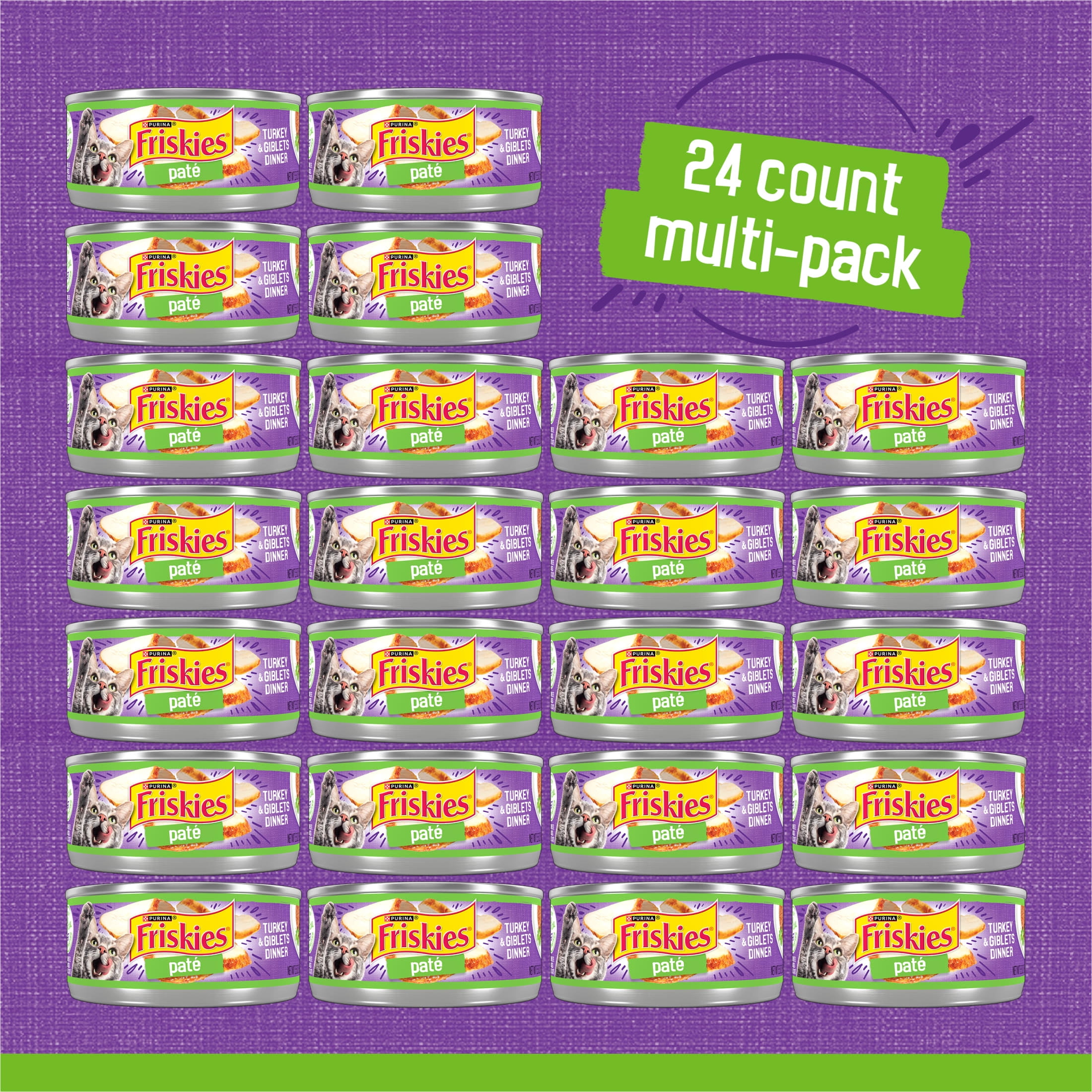 (24 pack) Purina Friskies Turkey and Giblets Flavor Pate Wet Cat Food, 5.5 oz Can, 24 Pack