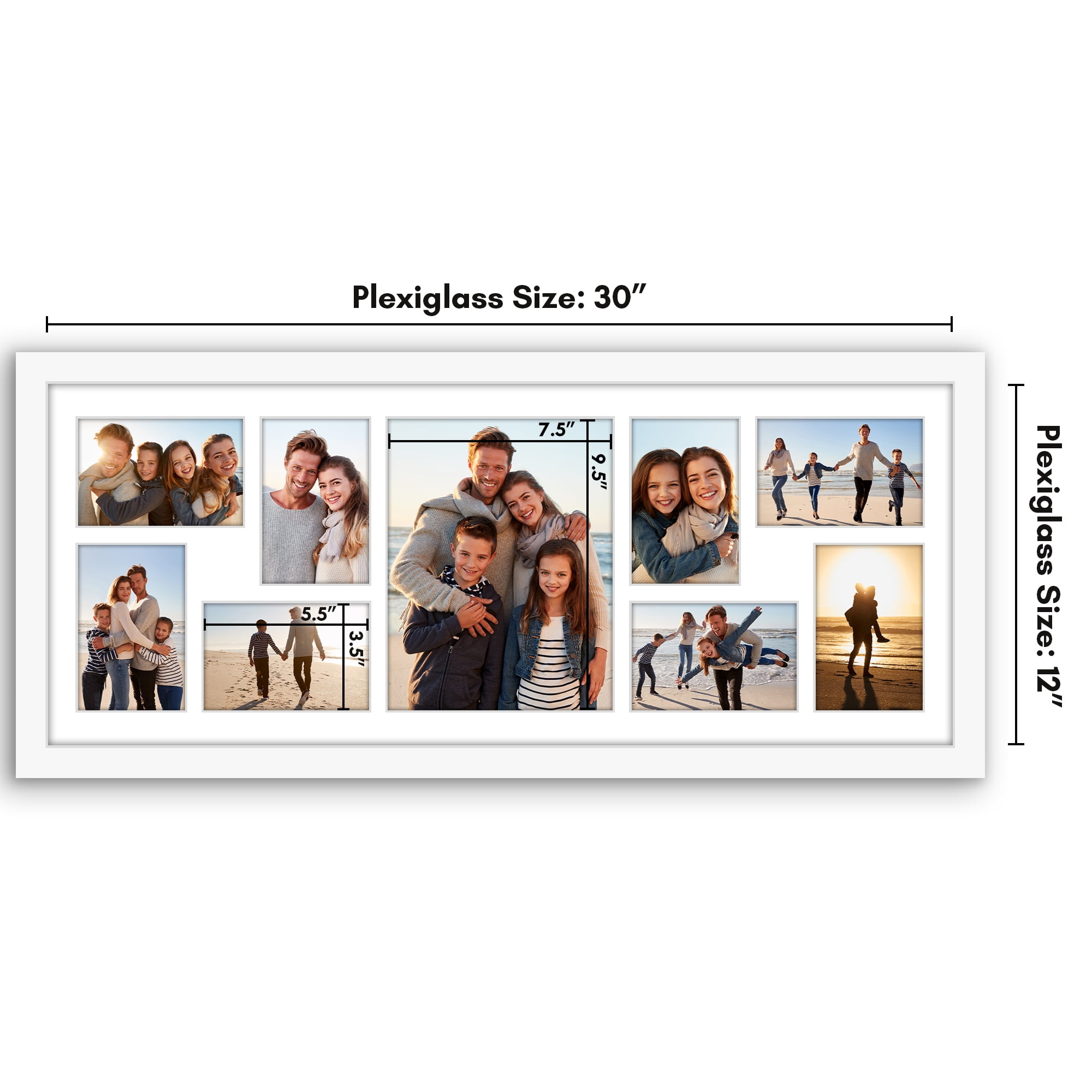 Americanflat 12x30 Picture Frame with Polished Plexiglass Collage Multi Frames Fit One Eight Photos - White