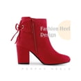 thumbnail image 3 of BLISSFUL STEP Women's Round Toe Chunky Heels Ankle Booties Red (Size 5.5), 3 of 5