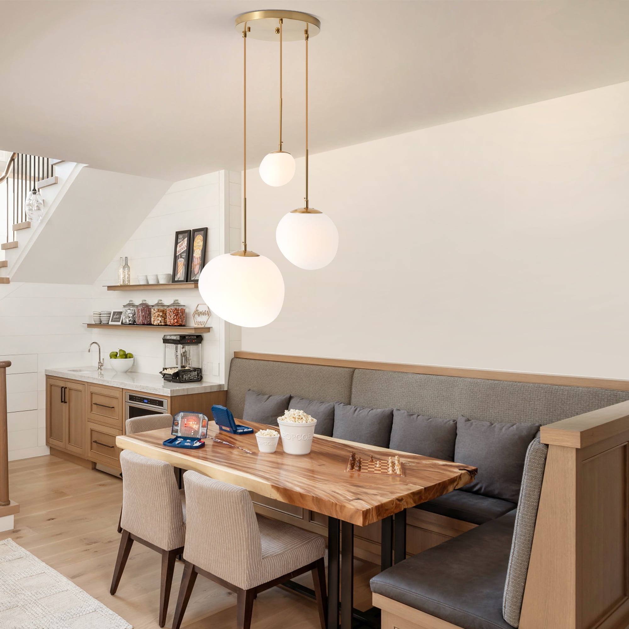 3 Lights Hanging Pendent Ceiling Chandelier, Frosted White lampshade - Ceiling Light - Pendant Light for Kitchen Island, Dining Room, Living Room, Entry Hallway