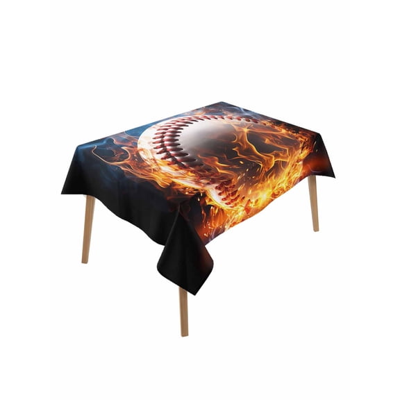 Baseball, Rectangle Tablecloth, Sports Theme Gradient Orange Blue Black Waterproof & StainResistant Tablecloth, Washable Oil-proof Table Cover for Dining/Party/Wedding/Camping/Buffet 60x84 In