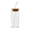 thumbnail image 2 of Glass Cup with Lid and Straw, 11.8oz Iced Coffee Tumbler with Bamboo Lid, Square Heatproof Glass for Coffee, Milk, Juice, Home, Office, School, Gift, 5.51"x2.36", 2 of 6