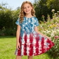 thumbnail image 5 of Virmaxy 4-13 Years Tie Dye Print 4th of July Pleated Dress Summer Patriotic Short Sleeve Crew Neck Holiday Dress for Casual and Party Wear, 5 of 9