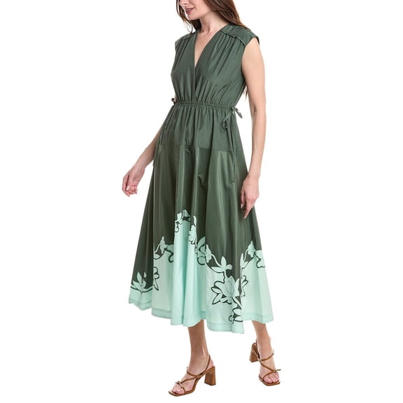 Derek Lam 10 Crosby womens Nara Poplin Applique Dress, 00, Green