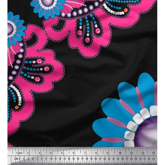 Soimoi Cotton Duck Fabric Check & Floral Artistic Print Fabric by the Yard 42 Inch Wide