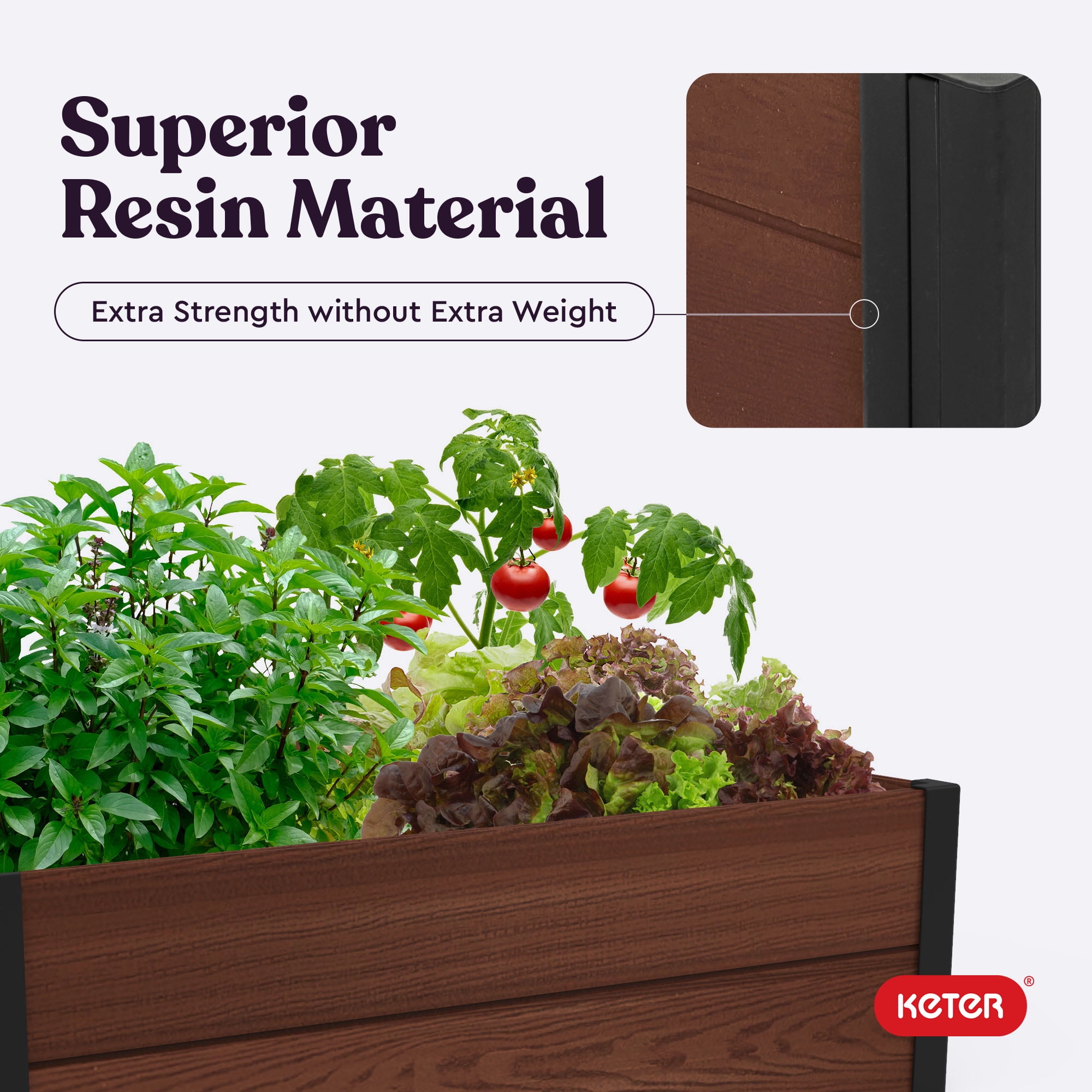 Keter 48" X 48" inches Maple Wood Look Garden Bed Durable Outdoor Planter, Brown