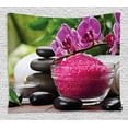 thumbnail image 1 of Spa Decor Tapestry, Black Zen Stone Triplets with Asian type Orchids and Fuchsia Salt, Wall Hanging for Bedroom Living Room Dorm Decor, 60W X 40L Inches, Fuchsia Black and Green, by Ambesonne, 1 of 2
