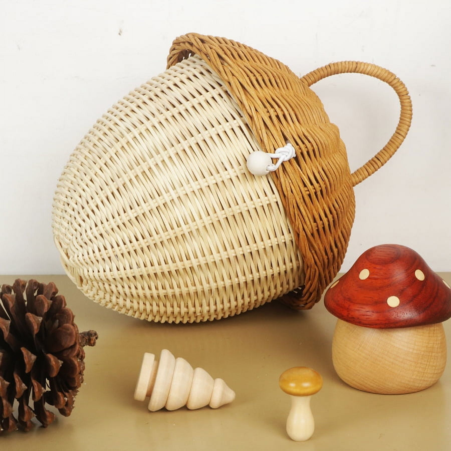 KUNPENG Rattan Easter Mushroom Basket, Acorn & Pinecone Shaped Woven Storage Bin, Hand-woven Rattan Handbag for Holiday Gifts, Nursery & Boho Home Decor, Photography Prop, 4 Sizes