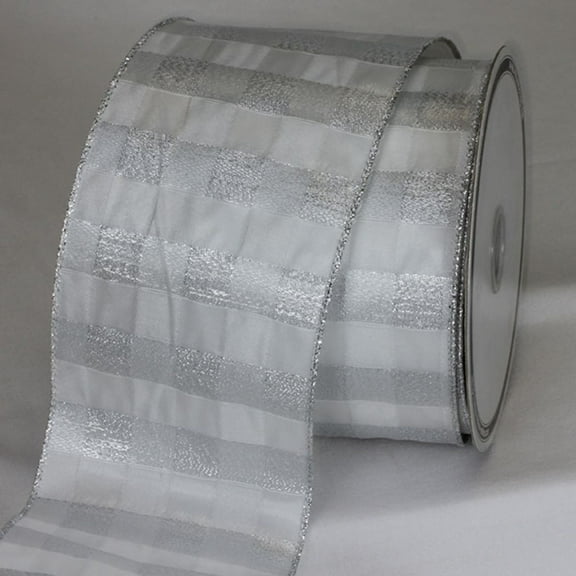 The Ribbon People Silver and White Plaid Wired Craft Ribbon 4" x 20 Yards