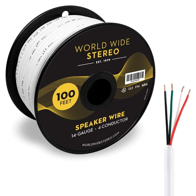 Cable de altavoz World Wide Stereo, calibre 14, 4 conductores, 30 m