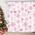 thumbnail image 2 of Snowflake Bow Shower Curtain, Cute Christmas Pink Christmas Winter Bowknots Dreamy Princess Bath Curtain, Girly Aesthetic Holiday Waterproof Shower Curtain Set with Hooks, 47X64in, 2 of 5