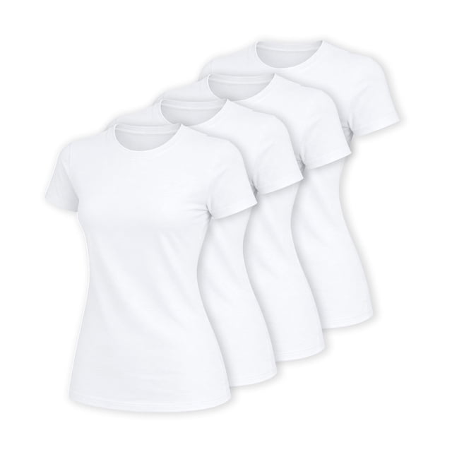 Knite Paquete 4 Playeras Mujer Algodon Basica Casual Blanca Cuello Redondo
