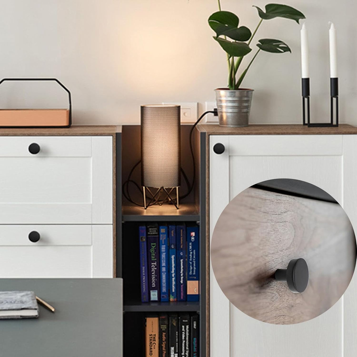 ABCISI 10 Pack Matte Black Cabinet Knobs, Single Hole Cabinet Door Pulls, Solid Kitchen Dresser Knobs, Round Knobs and Pulls for Cabinets and Drawers