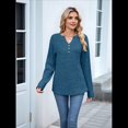thumbnail image 4 of Camisas de Larga para Mujer, Suéteres Elegantes Informales con Botones y Cuello en V, Tops Tipo Jersey, Conjuntos de Otoño. Azul Pavo Real XXL, 4 of 10