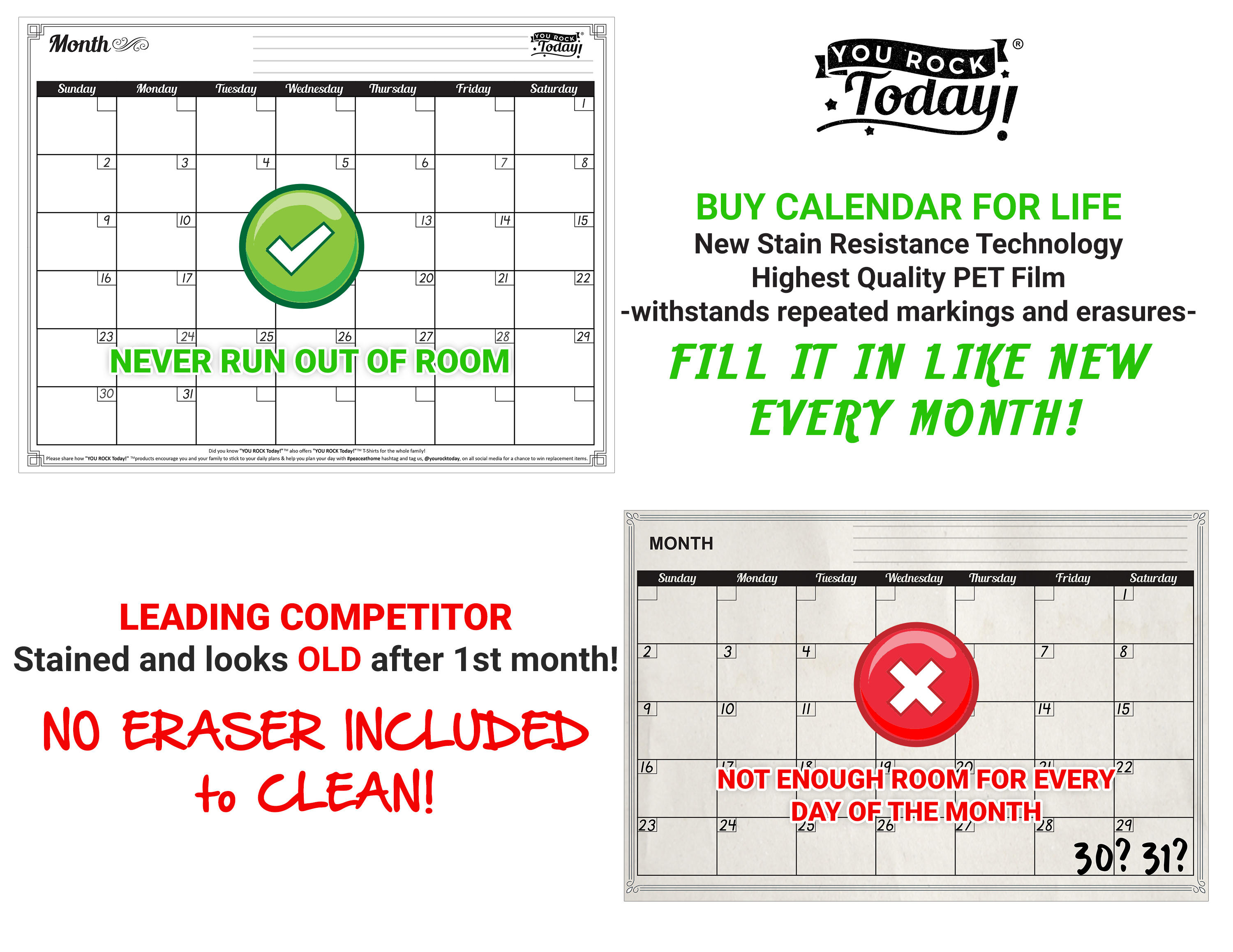 Dry Erase Magnetic Monthly Calendar 17” x 13” and Grocery List – Strong Magnet Backing + 8 Free Fine Tip Magnetic Markers & Large Eraser – Whiteboard Planner Fridge Calendar for Home, Office & School… - image 5 of 9