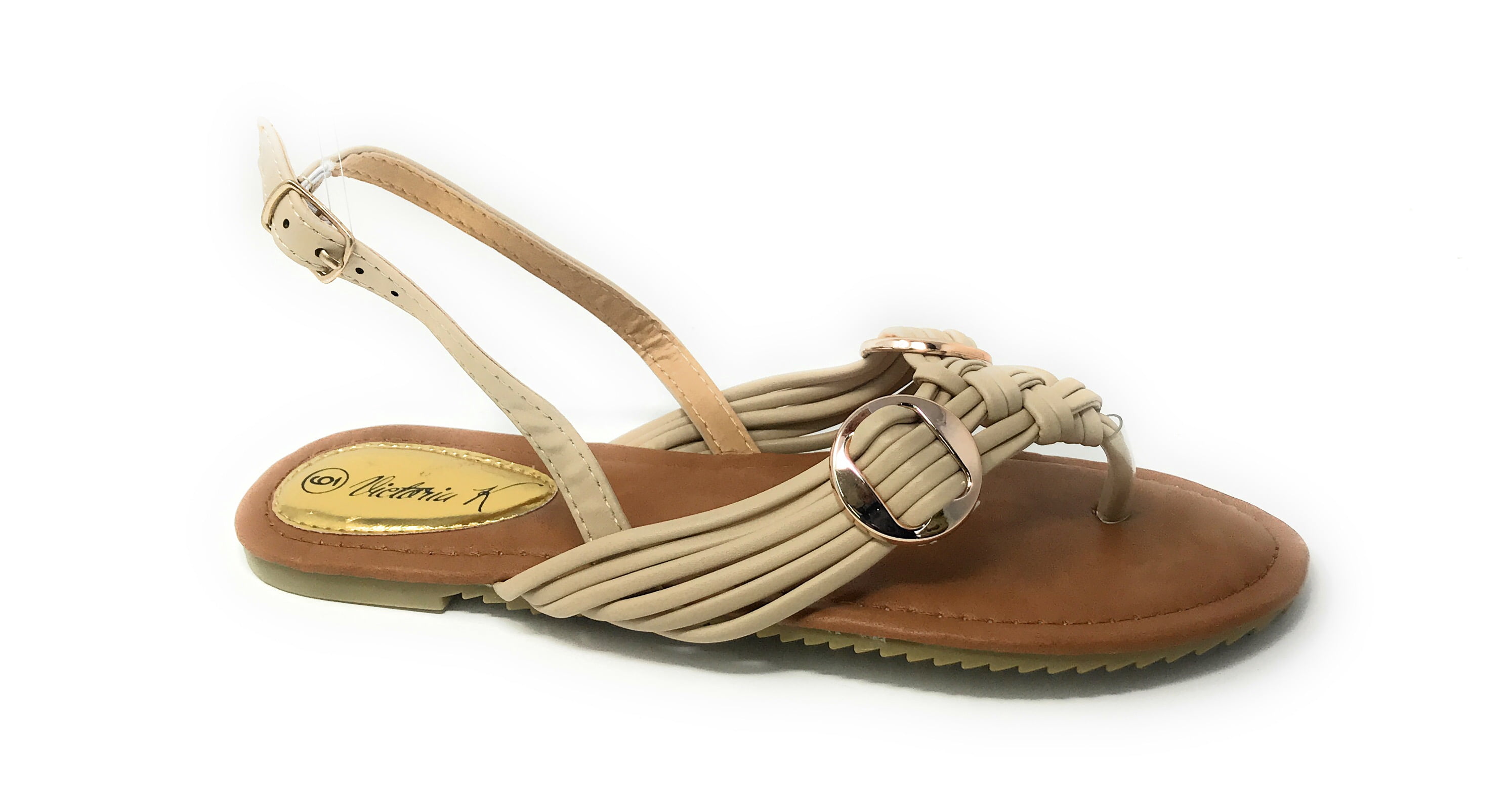 Victoria K Women's Multi Straps With Gold Side Buckles Sandals