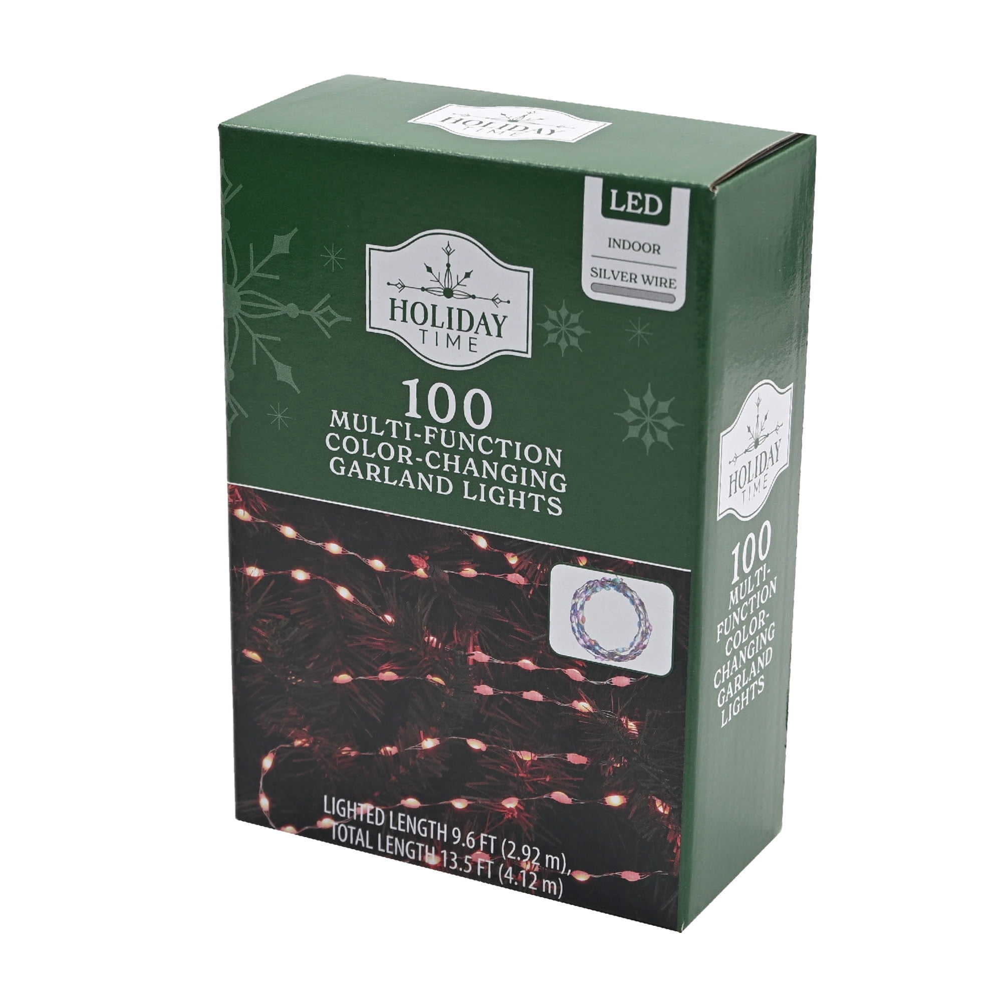 Indoor 100-Count LED Multi-Function Color-Changing Christmas Garland Lights, Multicolor, Silver Wire, 9.6', by Holiday Time