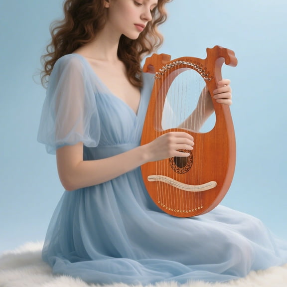 Peakora 16-String Lyre Harp Mahogany Harp with Steel Strings Two Plectrums and Accessories Perfect for Music Lovers, Beginners and Children Natural Wood Color