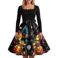 thumbnail image 4 of WTOBBY Women's Retro Square-Neck Long-Sleeved Halloween Printed Evening Dress - Chic and Sophisticated Dress for Women, Great for Parties or Night Out,Sky Blue L, 4 of 4
