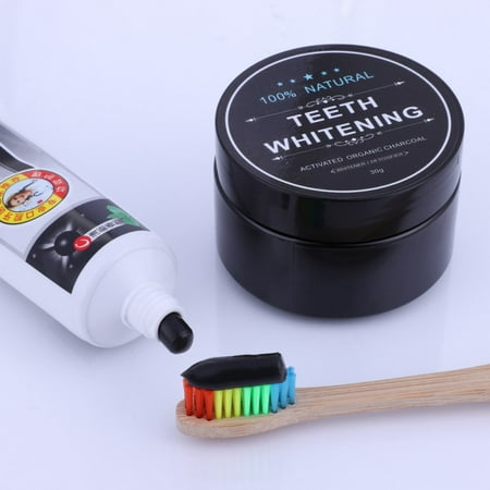 3 Pcs CHLTRA Teeth Whitening Set, Oral Hygiene Cleaning Bamboo Toothbrush + Charcoal Toothpaste + Tooth Whitening