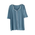 thumbnail image 4 of Blmnix Silk Pajamas Valentines Pjs Plus Size Sleep Tops Pjs V-Neck Short Sleeve Blue Womens Sleepwear,M, 4 of 5