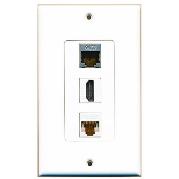 RiteAV - 1 Port HDMI 1 Shielded Cat6 Ethernet 1 Cat6 Ethernet White Wall Plate Decorative