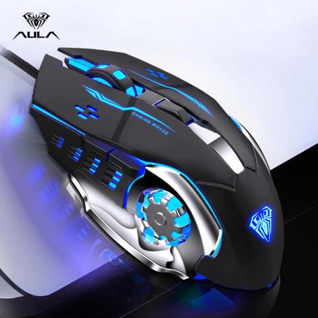 AULA S20 Gaming Mouse Marco Programmable  2400DPI  Cool Lighting USB Optical Gaming Mouse for PC Laptop (Black)