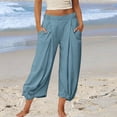 thumbnail image 2 of AnuYalue Womens Baggy Wide Leg Pants Loose Elastic Waisted Harem Beach Palazzo Trousers with Pockets Boho Hippie Pants, 2 of 7