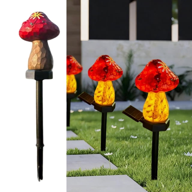 Luz solar de estacas de jardín en forma de hongos al aire libre – Luz LED de resin para el sendero de borde, impermeable IP65, decoración solar del patio para jardín, parterre de flores, pasillo