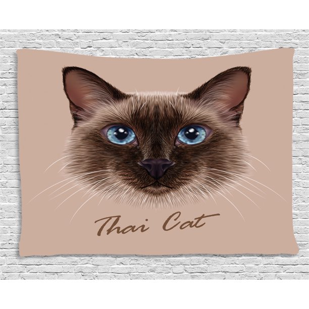 Cat Tapestry, Realistic Traditional Siamese Cat Portrait ...